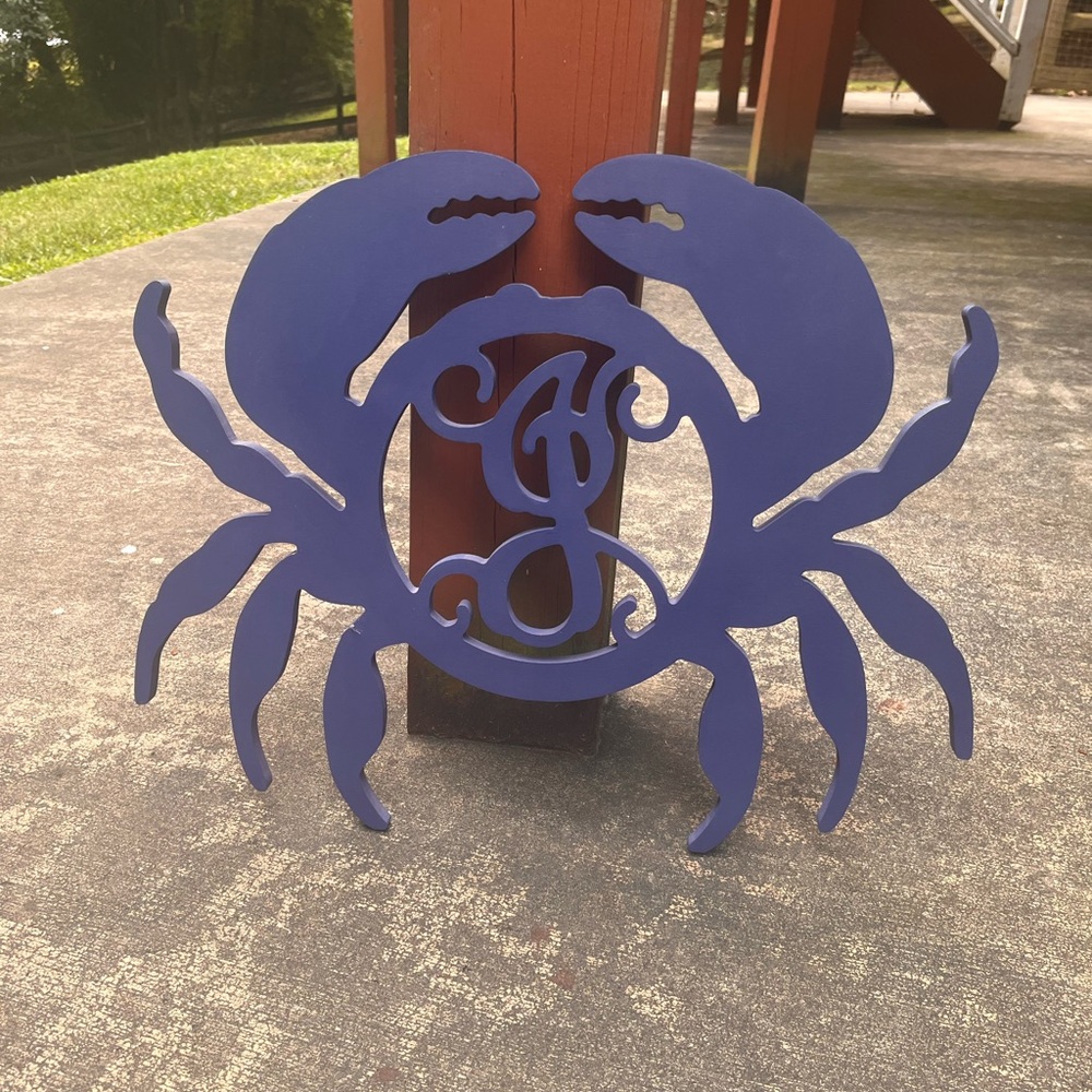 Dark Blue Wooden Crab Monogrammed “J” Door Decoration